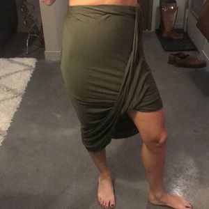 Asymmetrical Side High Low Olive Green Skirt